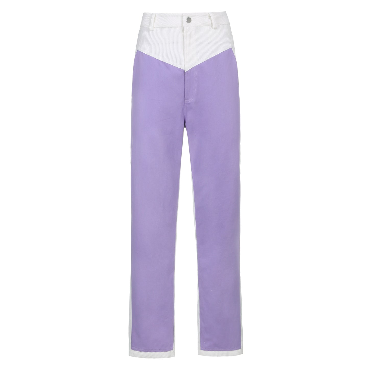 Corduroy Stitching Contrast Waist Straight-leg Pants