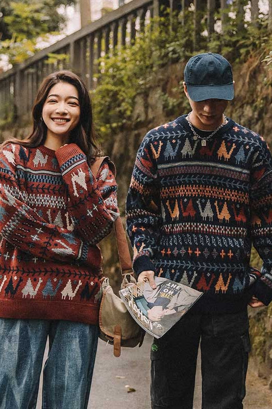 Japanese Trend Knitted Sweater Ethnic Style Couple Wear