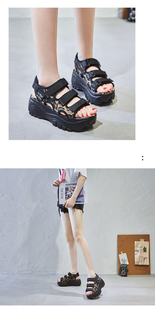 Summer Large Size Sandals Thick-soled Leopard Print Widened Women's Shoes