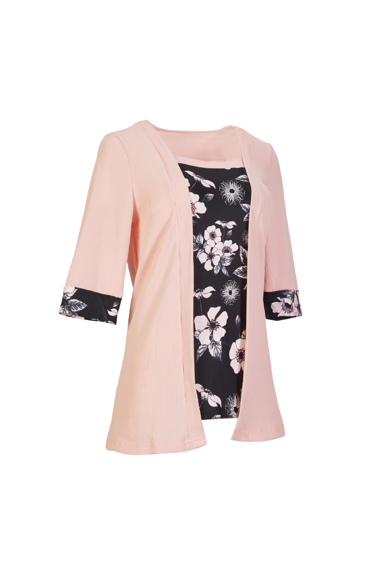 Women's Fake Two-piece Five-quarter Sleeve Printed Top T-shirt