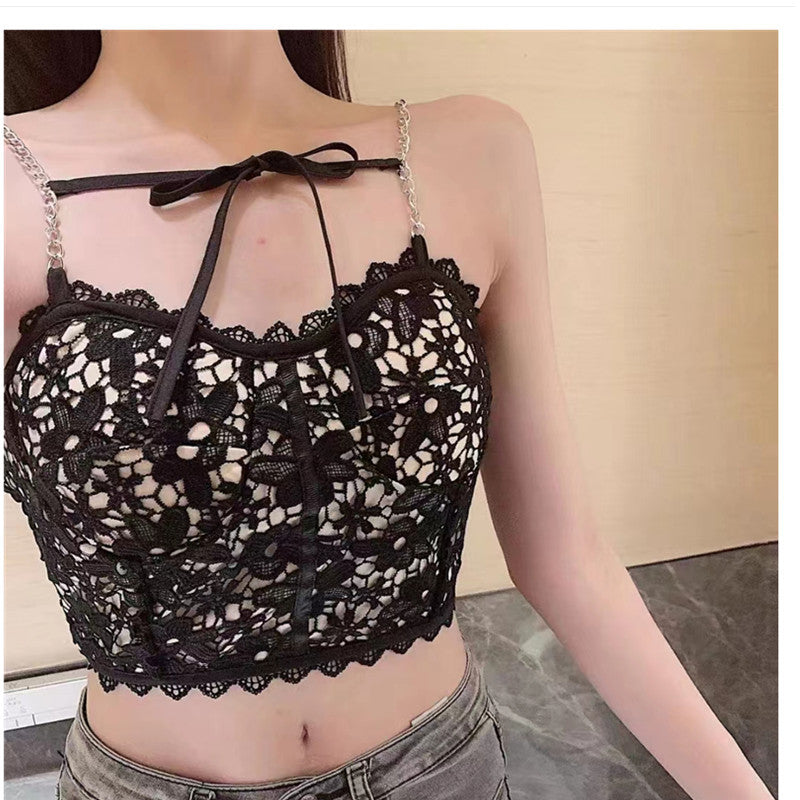 Hollow Lace Collarbone Back Fixed Chest Pad