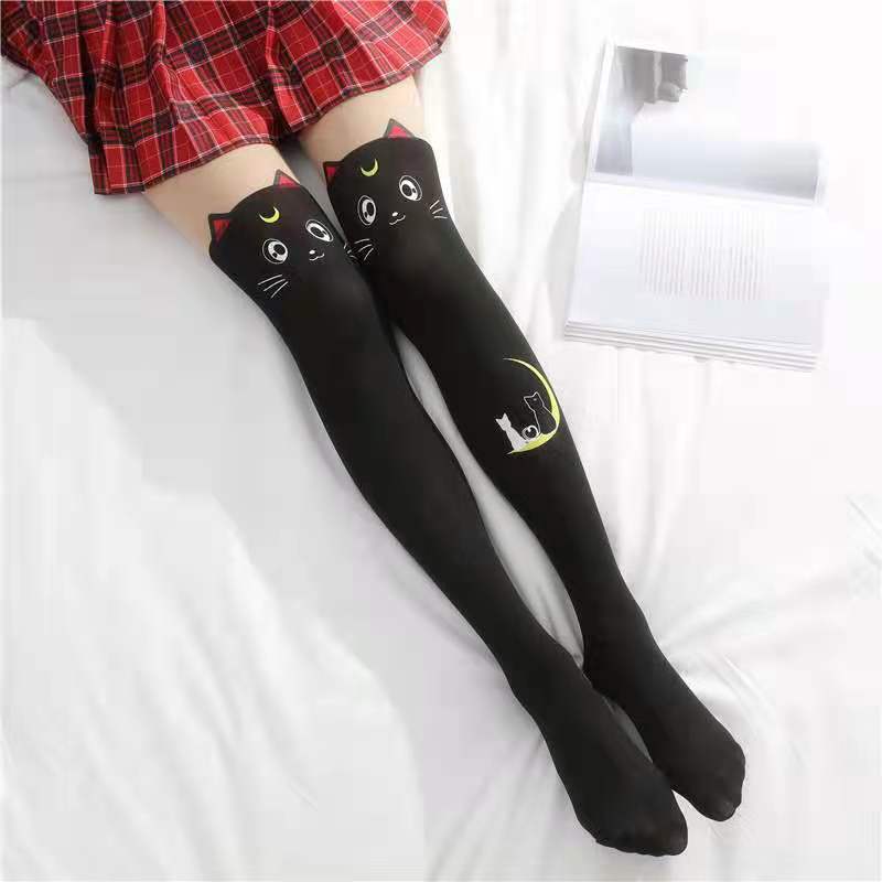 Japanese Fake High Tube Stitching Rompers Beautiful Girl Anime Cat Socks