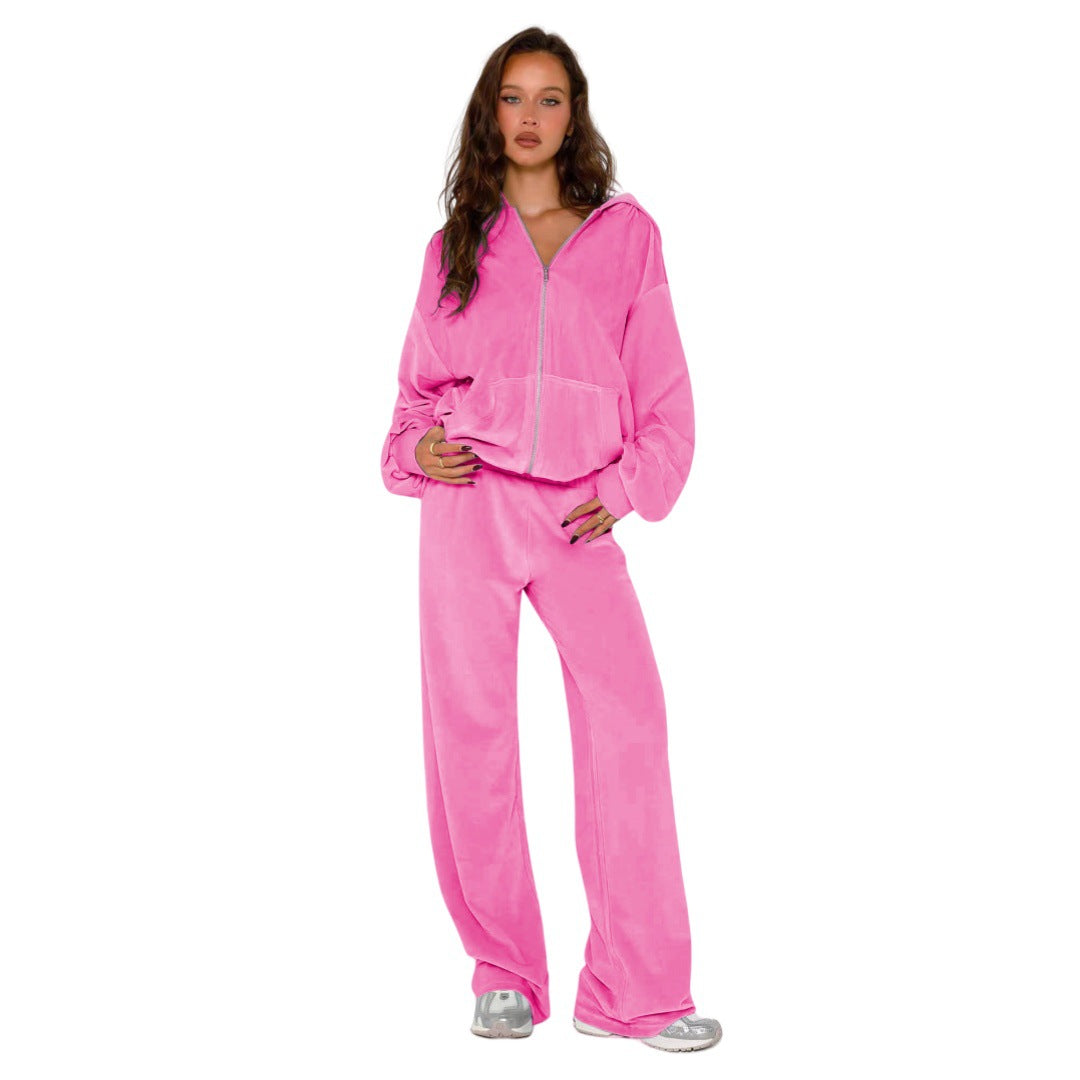 Women's New Fashion Fleece Hooded Two-Piece Set