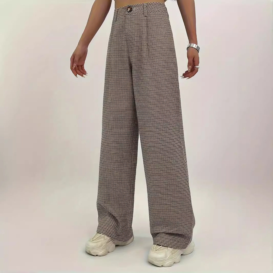 High-waisted Plaid-print Straight-leg Pants