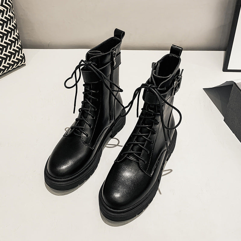 Flat Retro Motorcycle Style Lady Ankle Boots