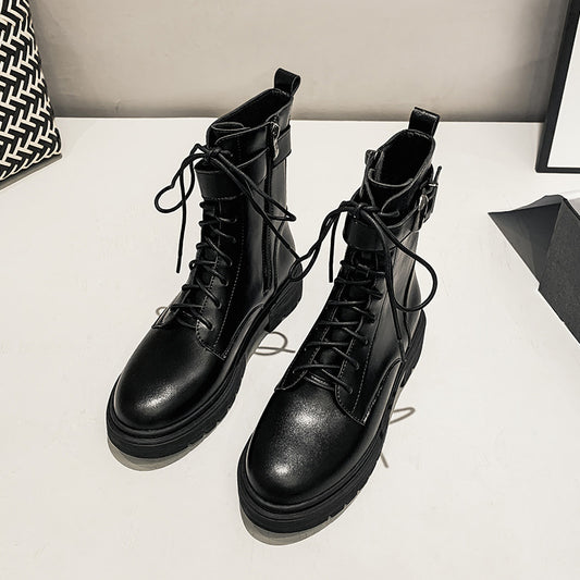 Flat Retro Motorcycle Style Lady Ankle Boots