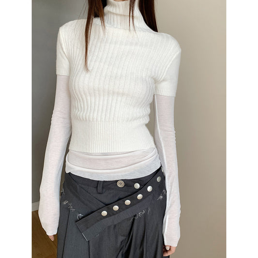 Stylish High-neck Short-sleeve Knit Topa Slim-fit Base Layer