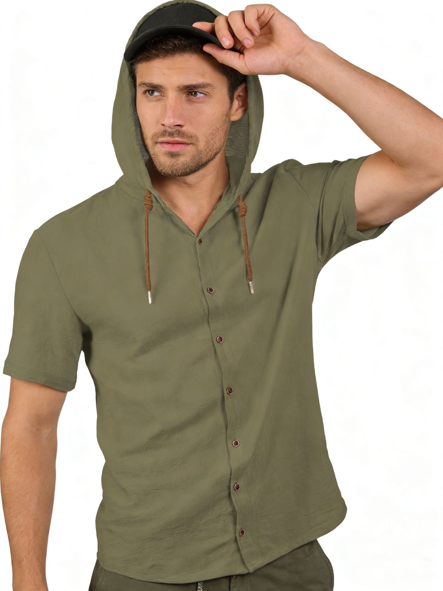 Loose Hooded Short-sleeved Shirt For Men