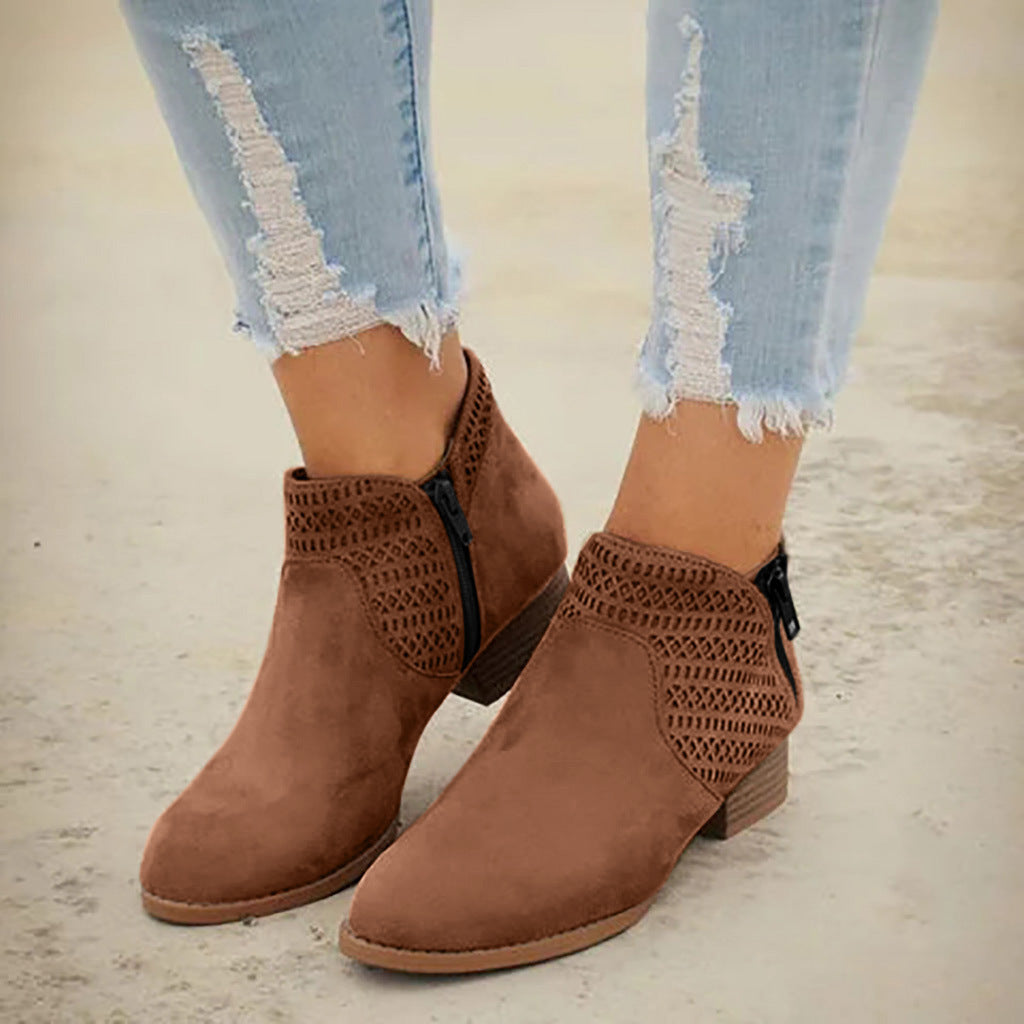 Women's plus size hollow thick heel Martin boots