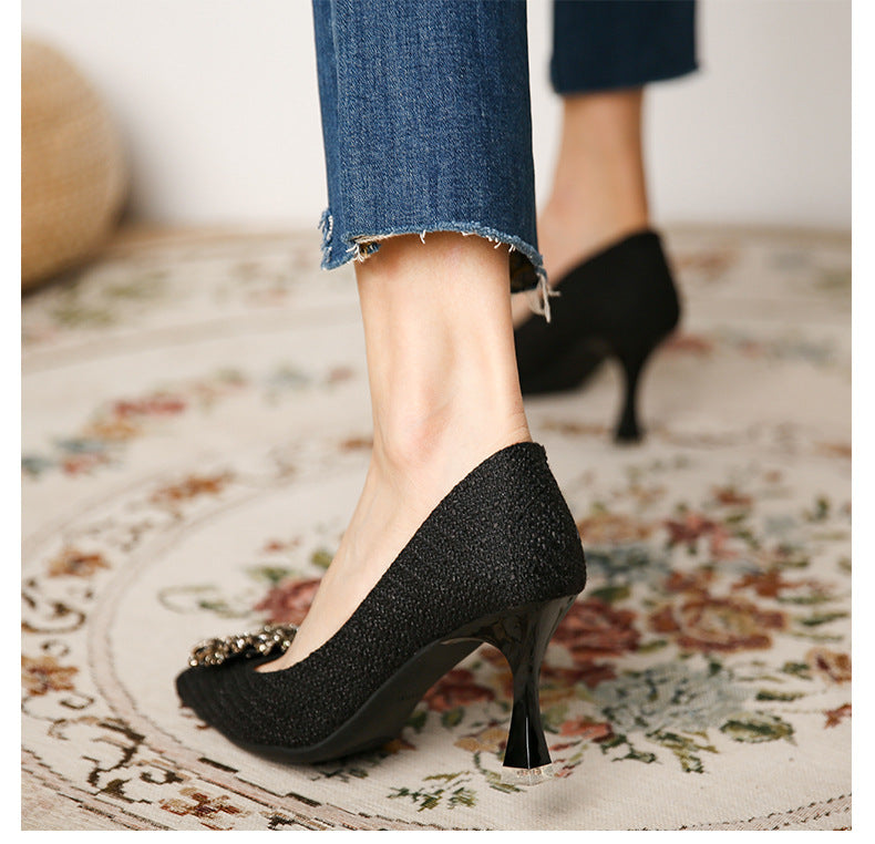 Metal Square Button Square Head High Heels