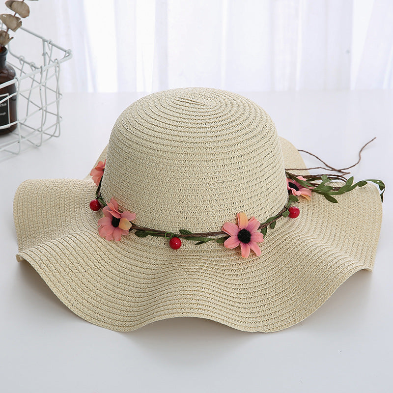 Women's Wavy Edge Big Brim Straw Hat Korean Travel