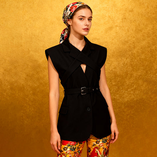 New Autumn Sleeveless Cross-Design Statement Vest Jacket