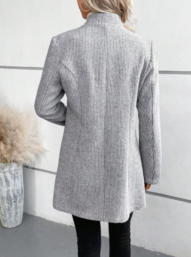 Vertical Patterned Women's Woolen Coat Casual Coat