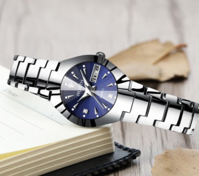 Men's luminous watch tungsten steel color waterproof fashion student couple watch male calendar quartz watch