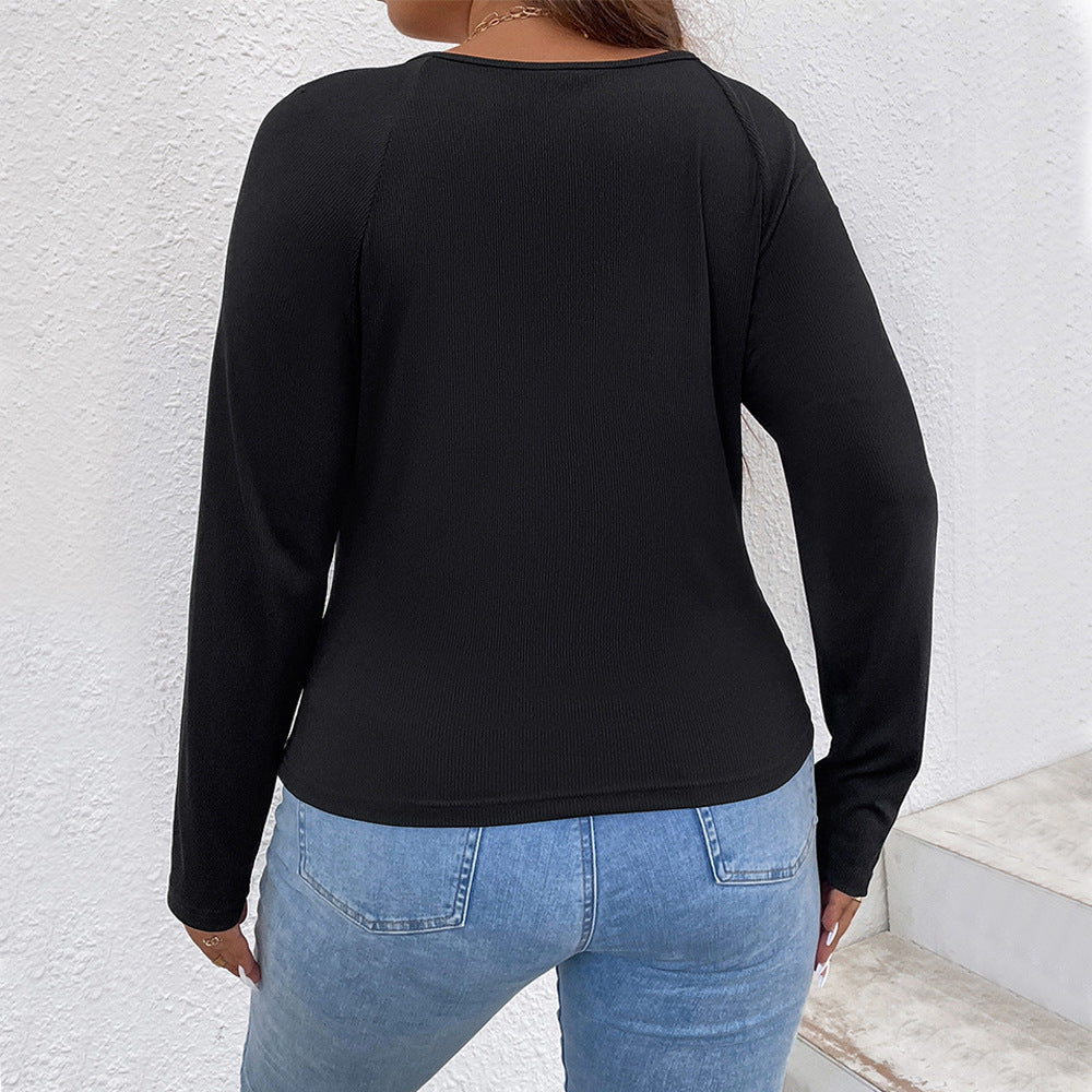 Strikket top til kvinder med bindedetaljer, fold, udskæring, lange ærmer, sexet og elegant