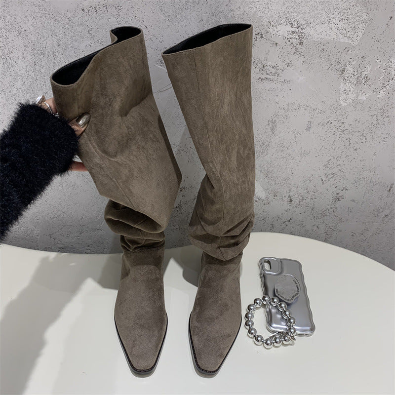 Square Toe Suede Women Thick Heel Two Wear Fashion Boots