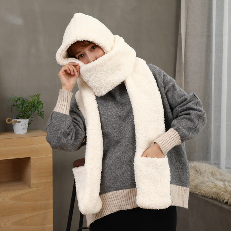Double layer thick Plush wool scarf, hat and glove