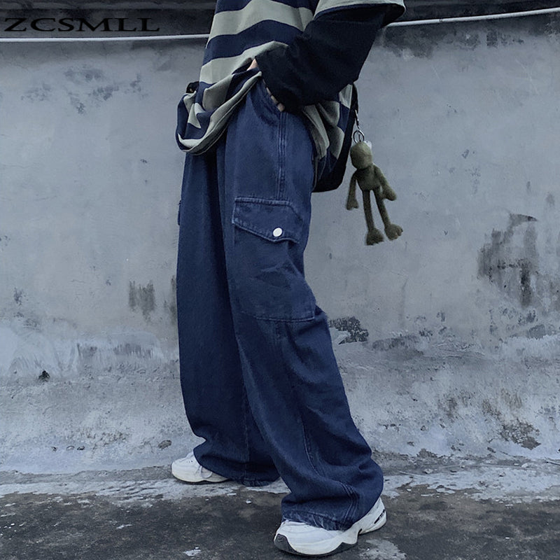Women's loose high waist retro overalls jeans
