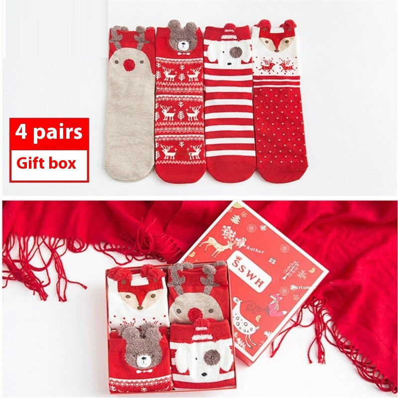 Christmas Gift Box Women's Mid Tube Stockings  4 Pairs