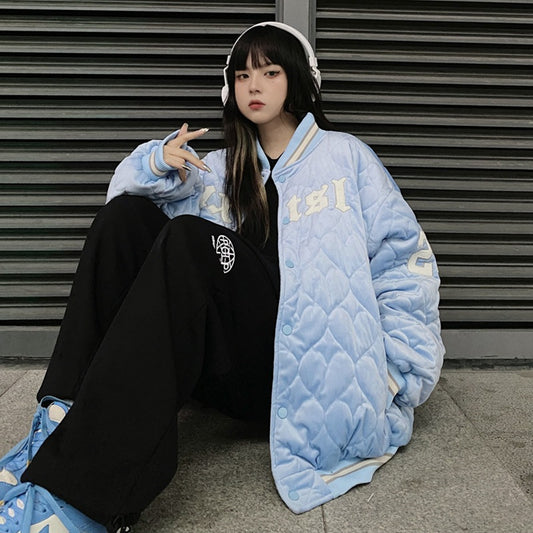 American Retro Love Embroidery Letter Corduroy Coat