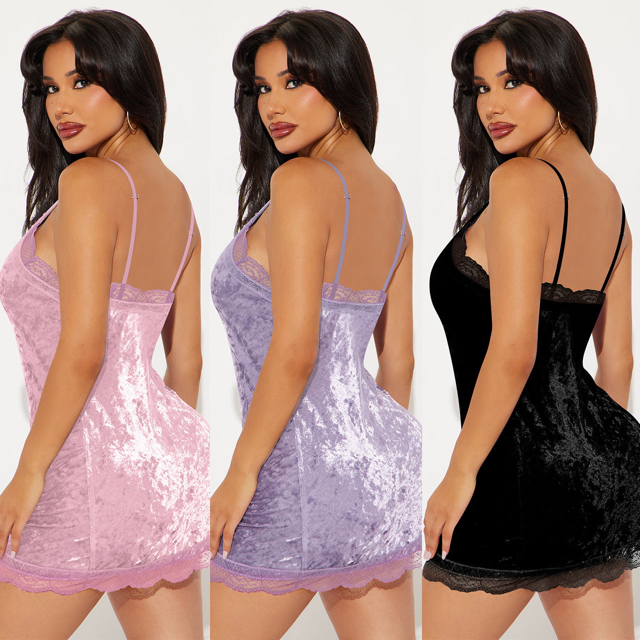 Fashionable Lace-and-Gold-Diamond Quilted Dress