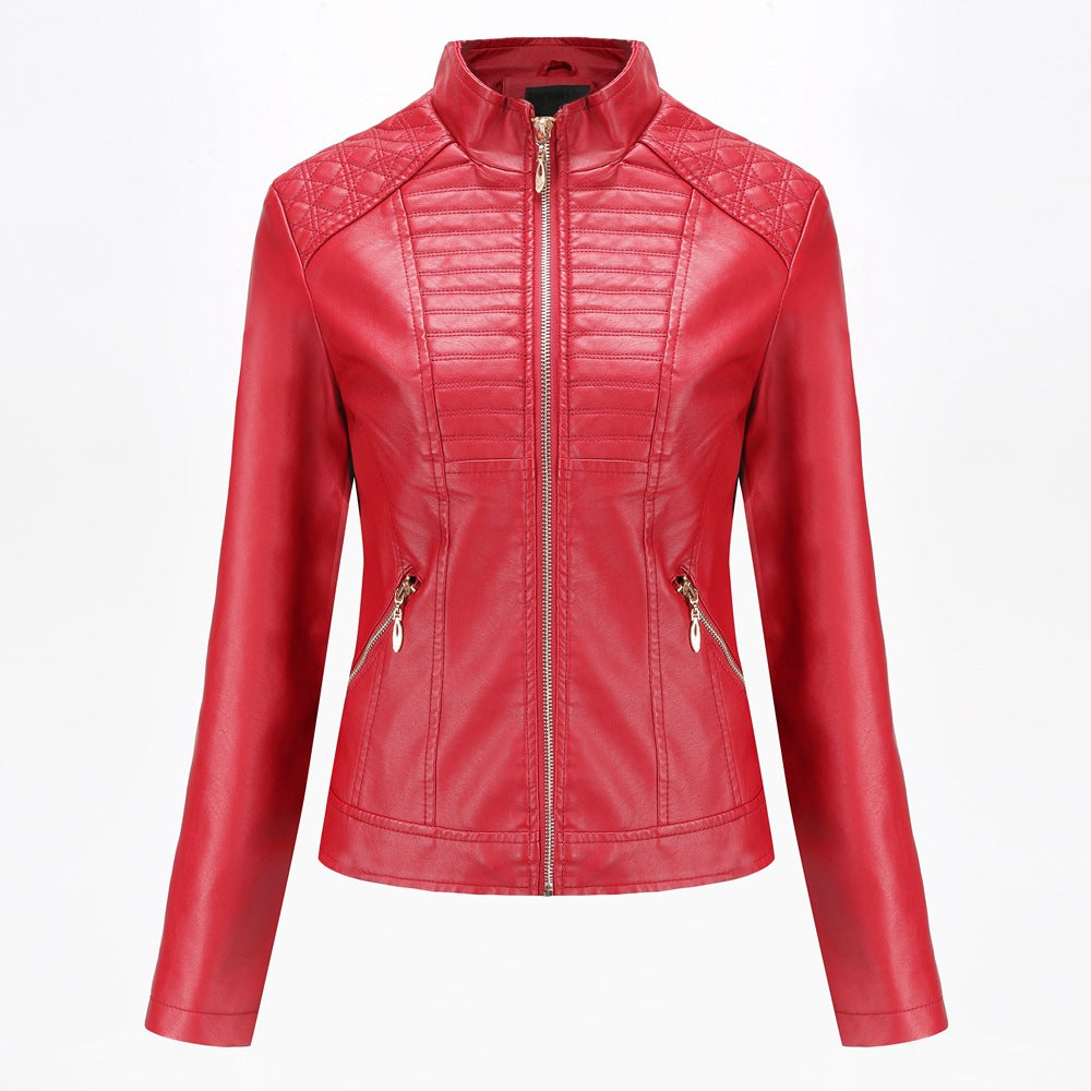 Chaqueta de cuero para motociclista para mujer