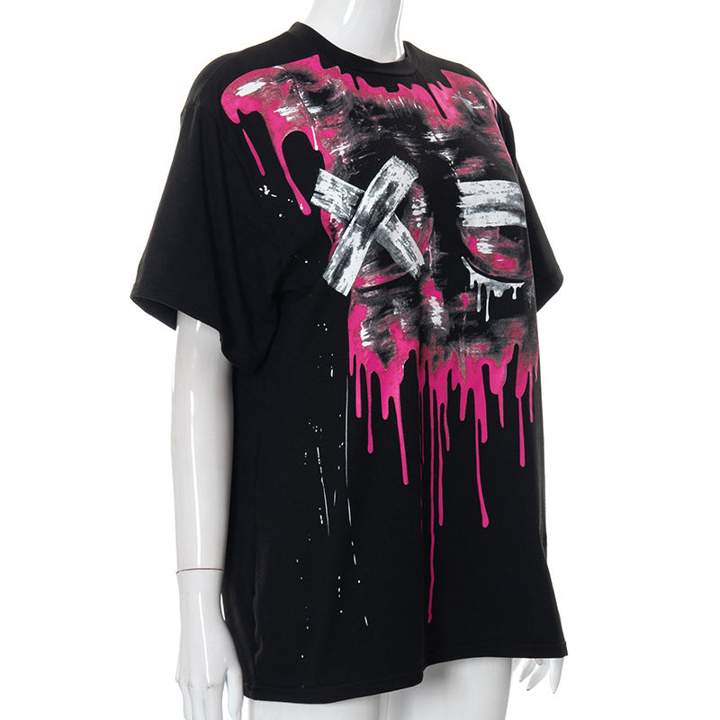 Casual Printed Round Neck Loose Tide Brand Short Sleeve T-Shirt Top