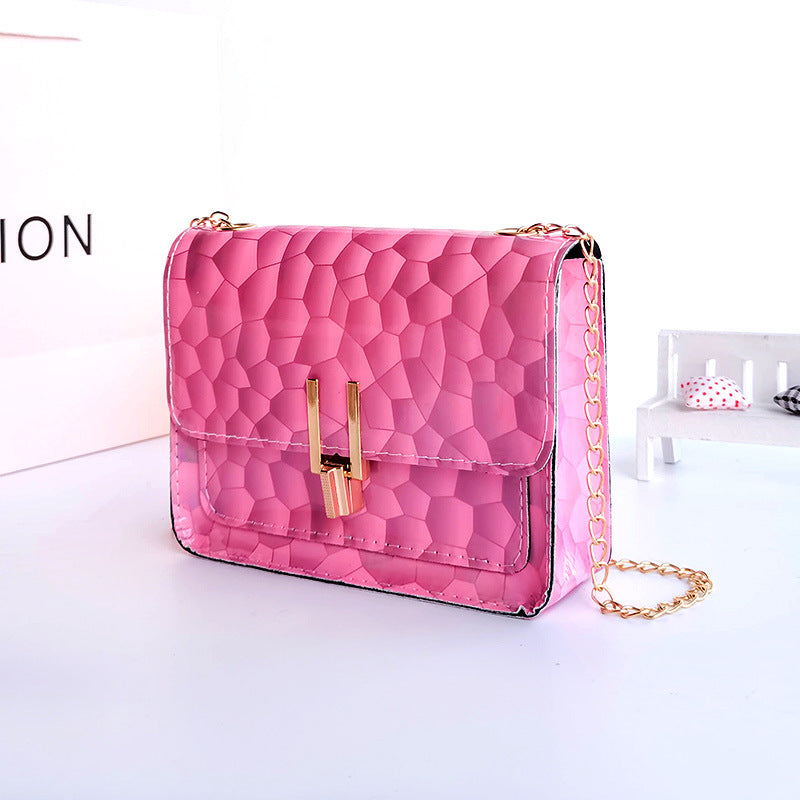 Geometric Symphony Laser Iridescent Lock One Shoulder Crossbody Bag