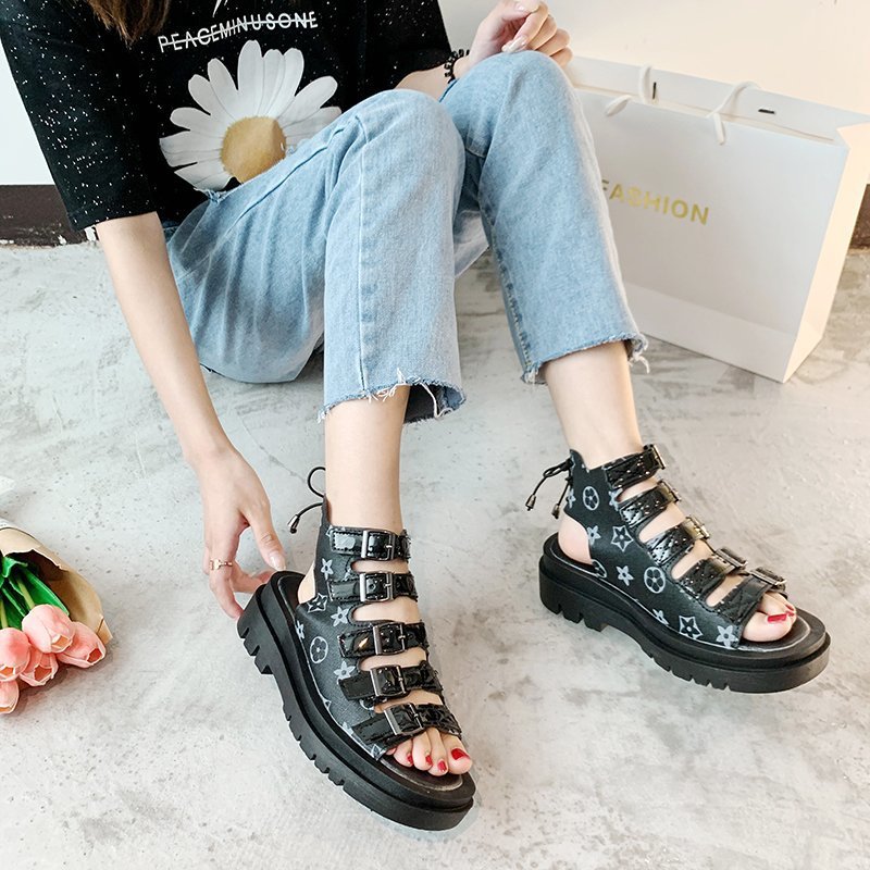Platform High-Top Roman Sandals With Belt Buckle