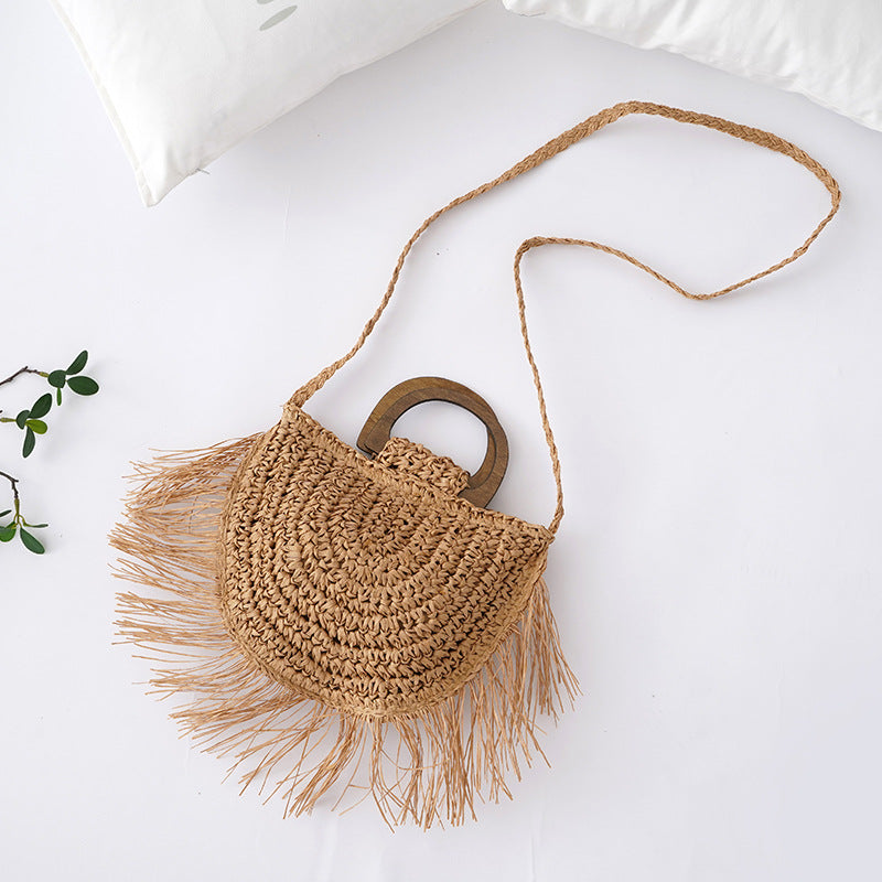 Pastoral Style Semicircular Tassel Crossbody Bag Travel Shot Play Handbag