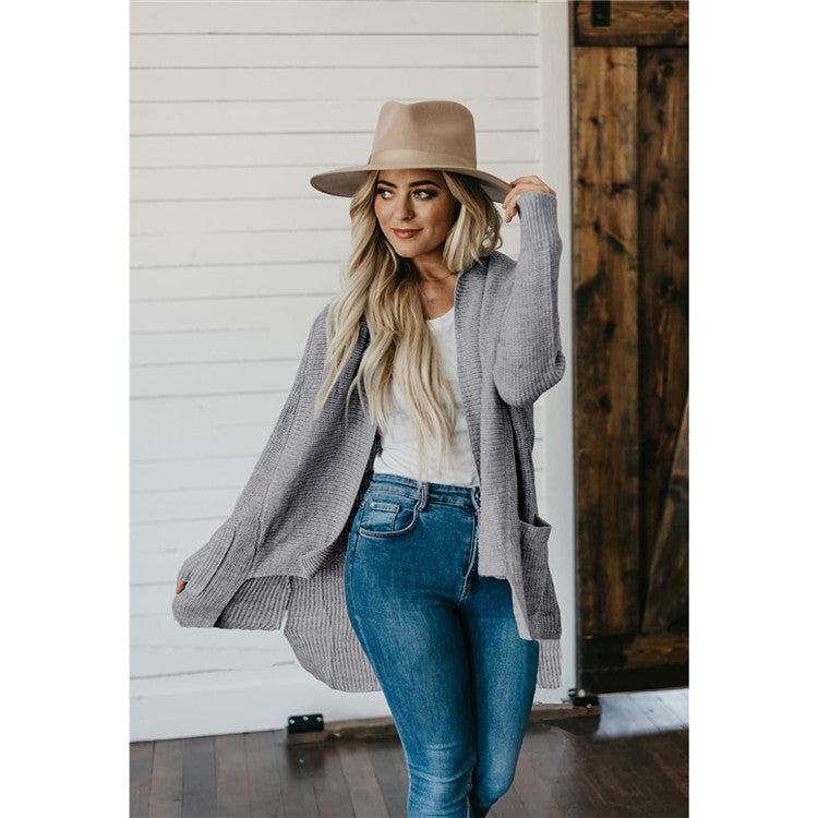 Langærmet Flerfarvet Double Bag Cardigan Sweater i Plus Size