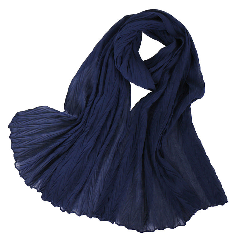 Fashion leaf crumpled solid color female headscarf