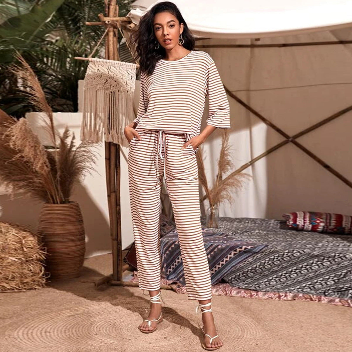 Casual Home Loose Straight Cropped Pants Women's Clothing