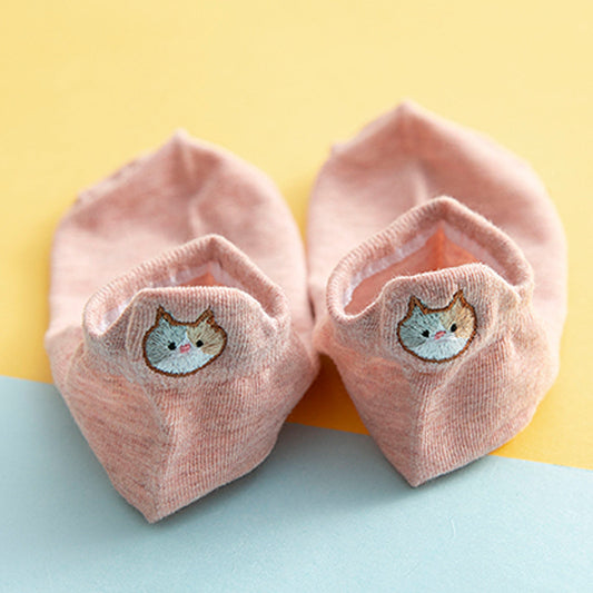 Socks Female Embroidered Cat Boat Socks Shallow Mouth Cute Low Waist