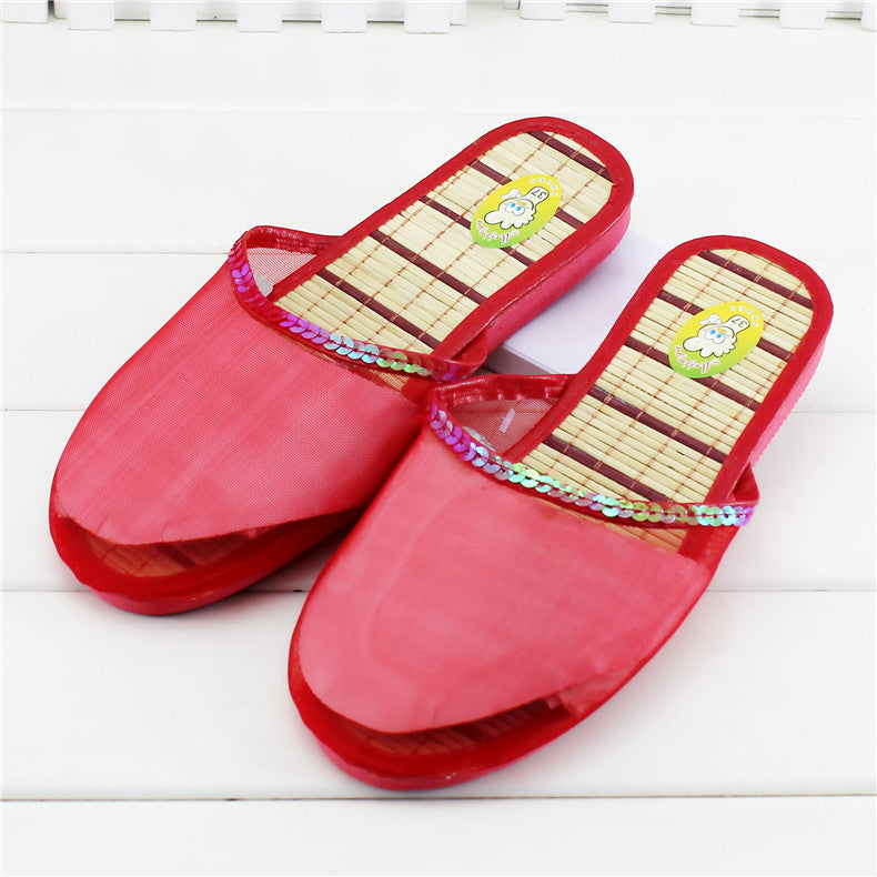 Hand-embroidered Beaded Silk Mesh Slippers