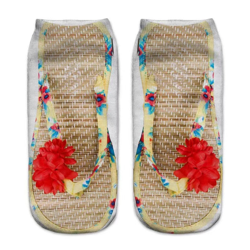 Women's Fashion Simple Flip-flop Print Socks