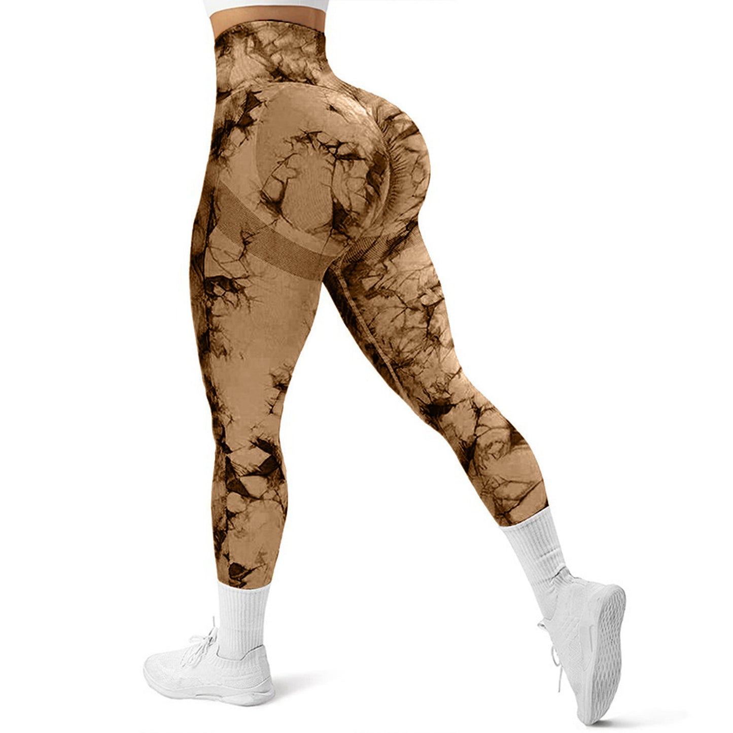 Women's Tie-dye Printed High Waist Seamless Peach Yoga Tight Trousers
