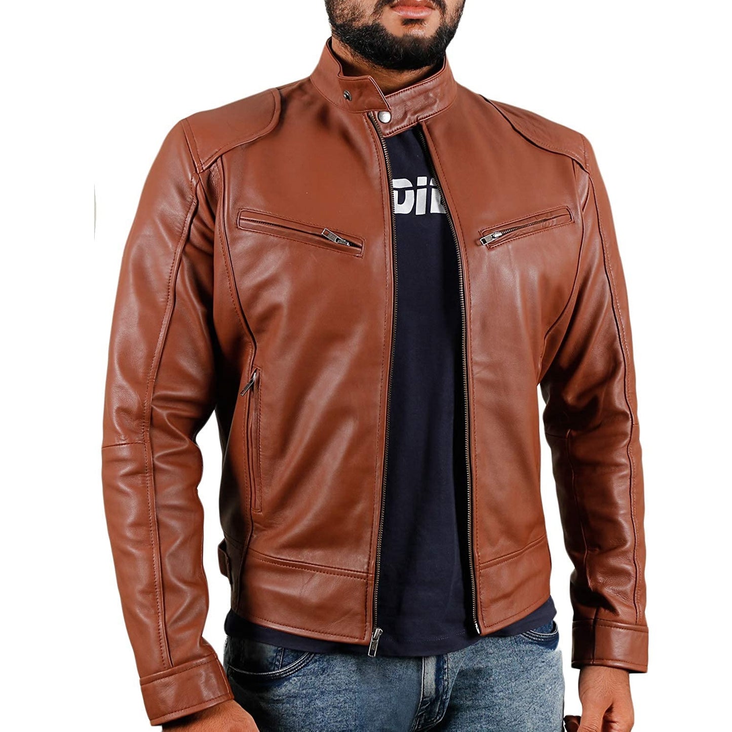 Men's Cardigan Zip Leather Jacket