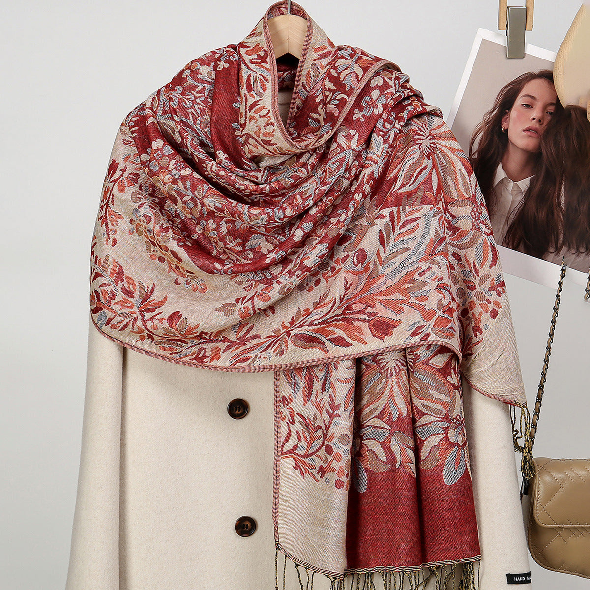 Ethnic-style Sunflower Tassel Scarf With A Trendy Print