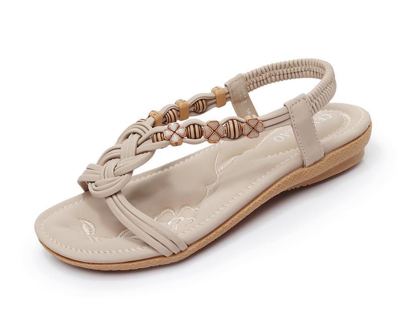 Women's Fashionable Ethnic Simple Beaded Flat Roman Women's Shoes