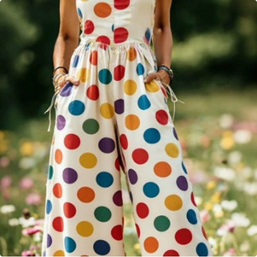 Women's Fresh And Sweet Digital Print Button Suspender Casual Pants