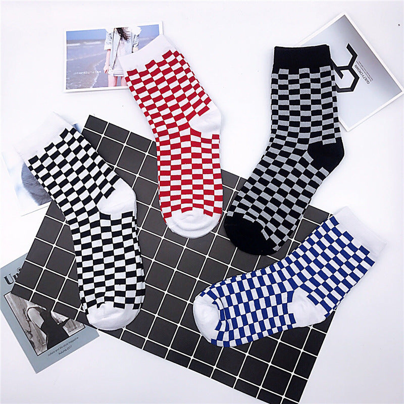 European and American street trend high socks female men's plaid students wild long socks