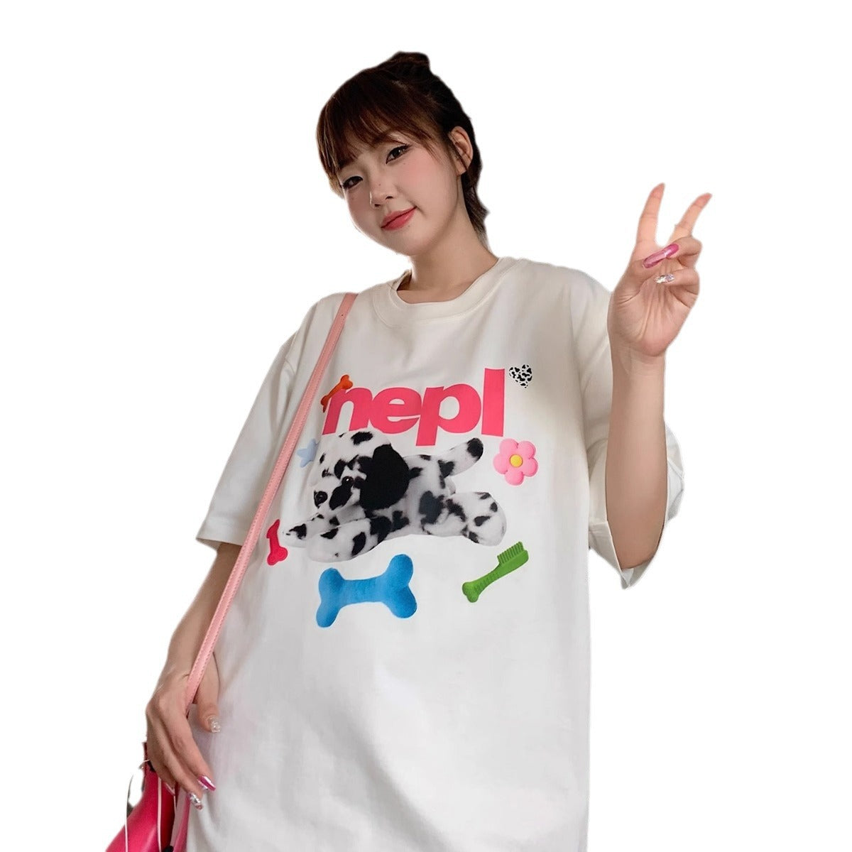 Trend Cartoon Vintage Spotted Dog Printed Short-sleeved T-shirt