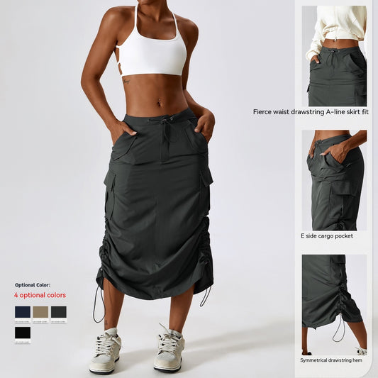 European And American Retro Suit Skirt Waist Sports Casual Skirt Mid-length All-matching Work Clothes Pocket Skirt