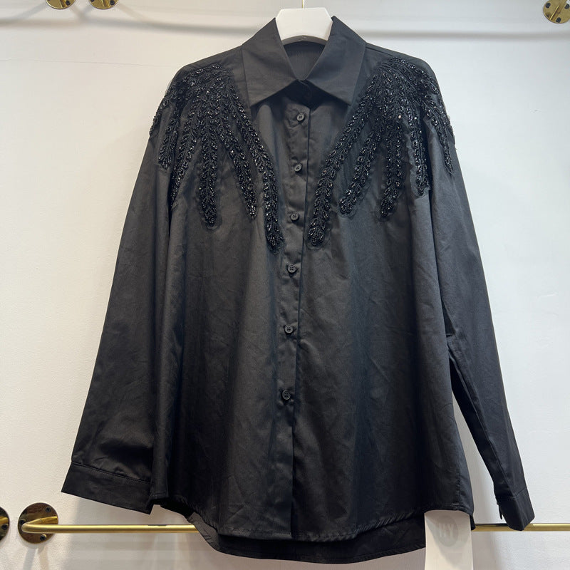 Heavy-duty Jacquard Embroidery Single-breasted Lapel Loose-fit Shirt