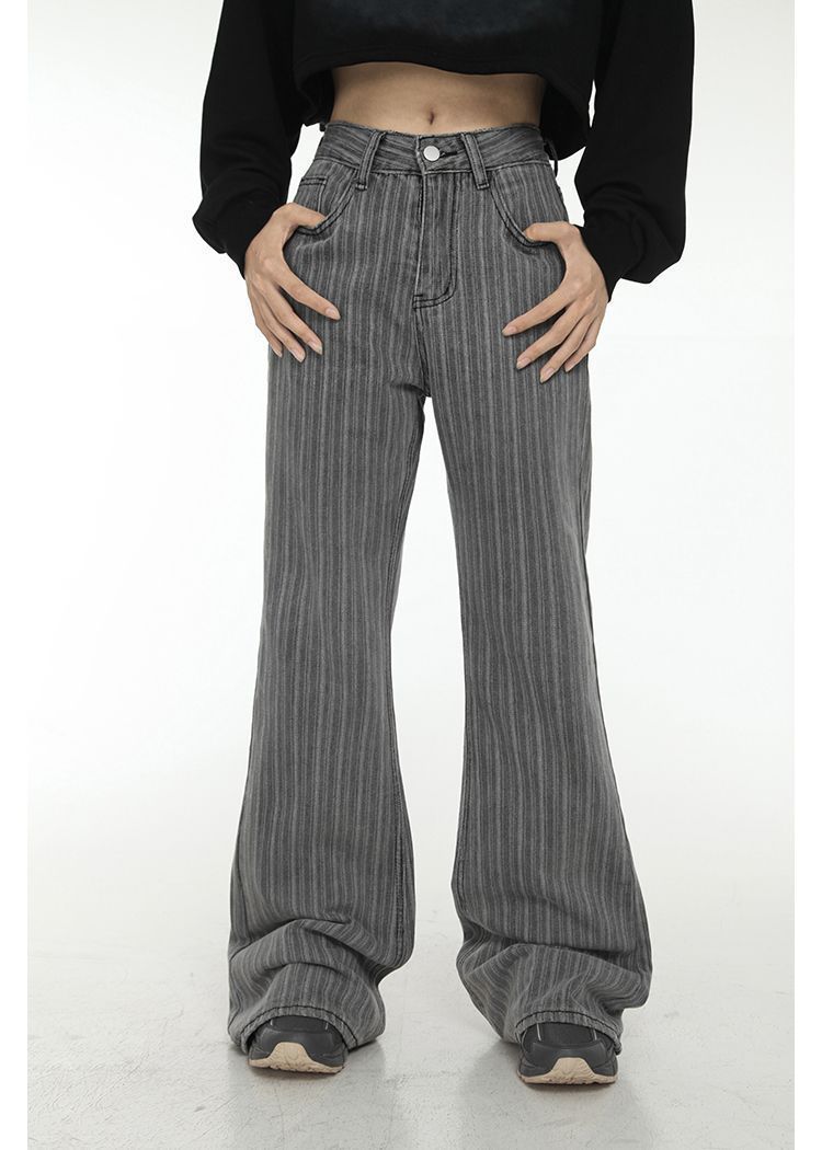 High-waisted Striped Horn Horseshoe Jeans Women's Mopping Wide-leg Pants