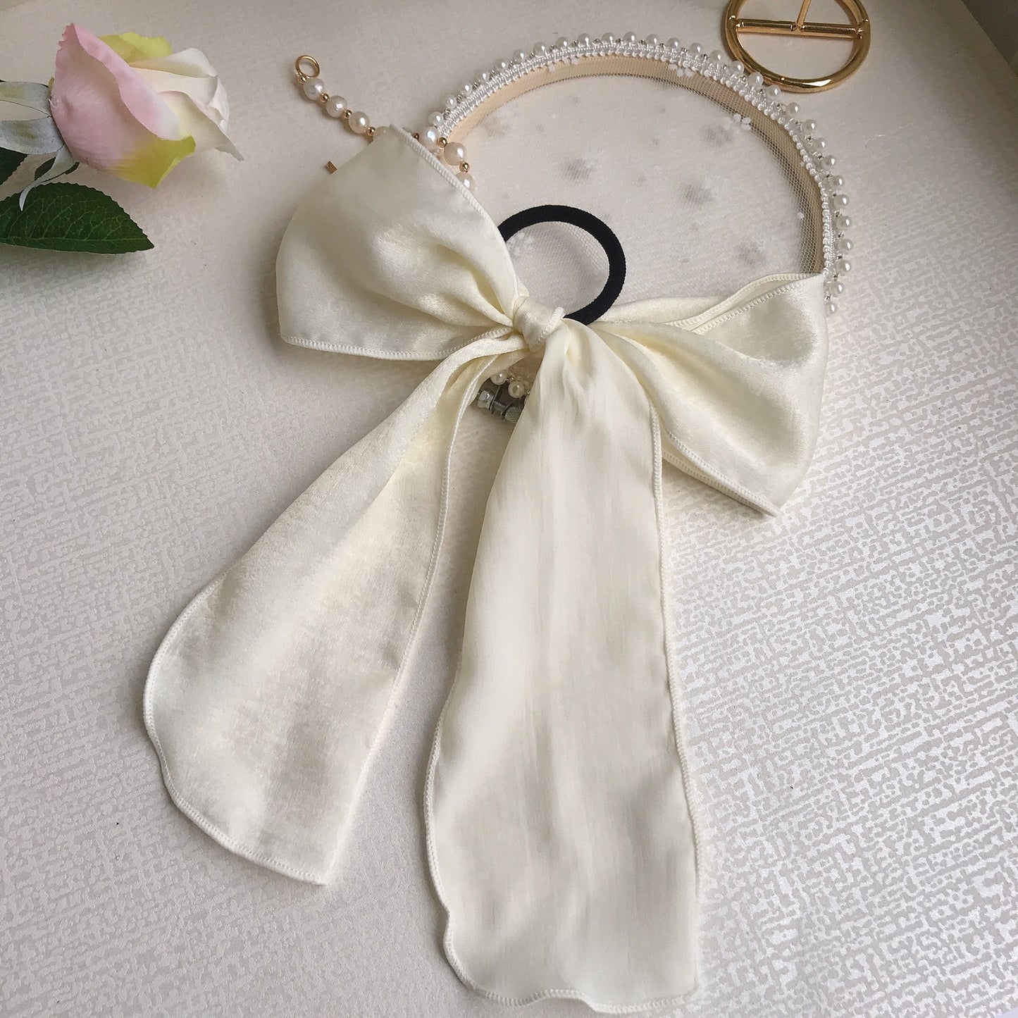 Silk satin oversized bow hair tie
