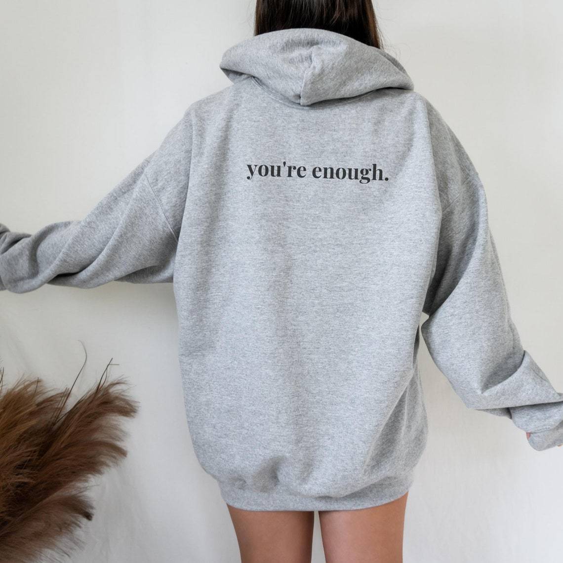 You're Enough Printet Casual Hættetrøje med Lomme på Ryggen