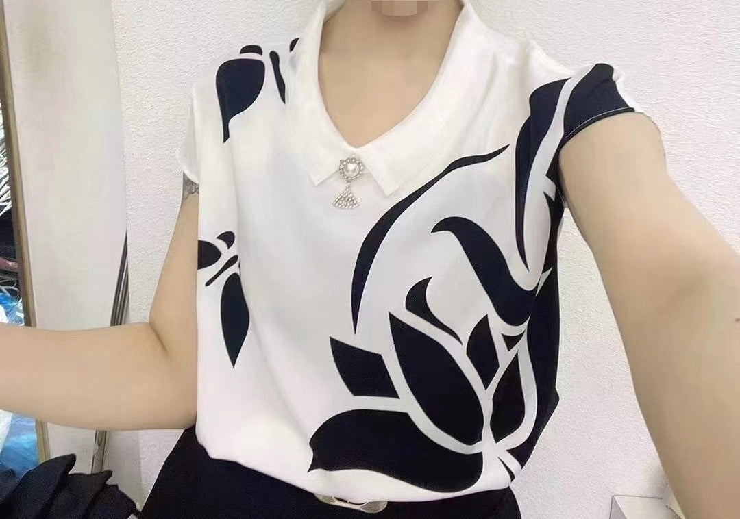 Versatile Organza White Collar Breathable Thin And Comfortable T-shirt