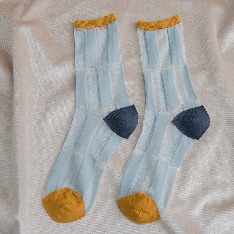Gauze hollowing breathable patchwork stockings